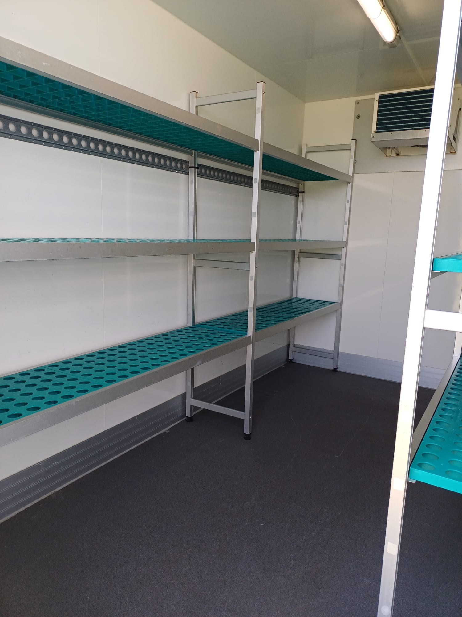Shelving units for portable refrigeration hire unit and for Portable Freezer Hire unit